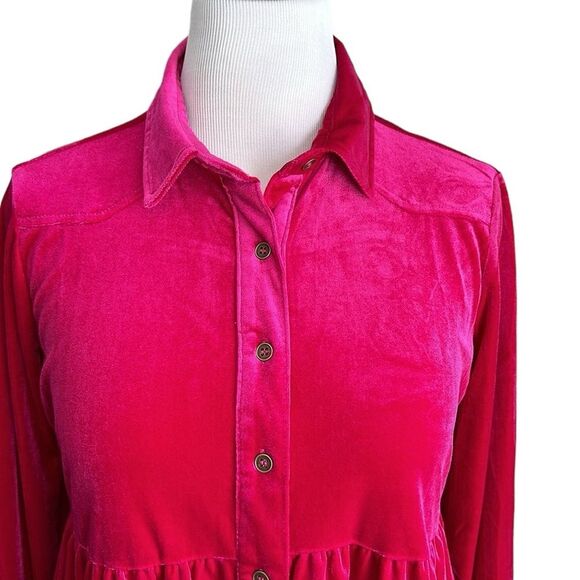 Umgee Women’s Velvet Tunic Button Down Peplum Top in Raspberry Size S - Picture 5 of 12